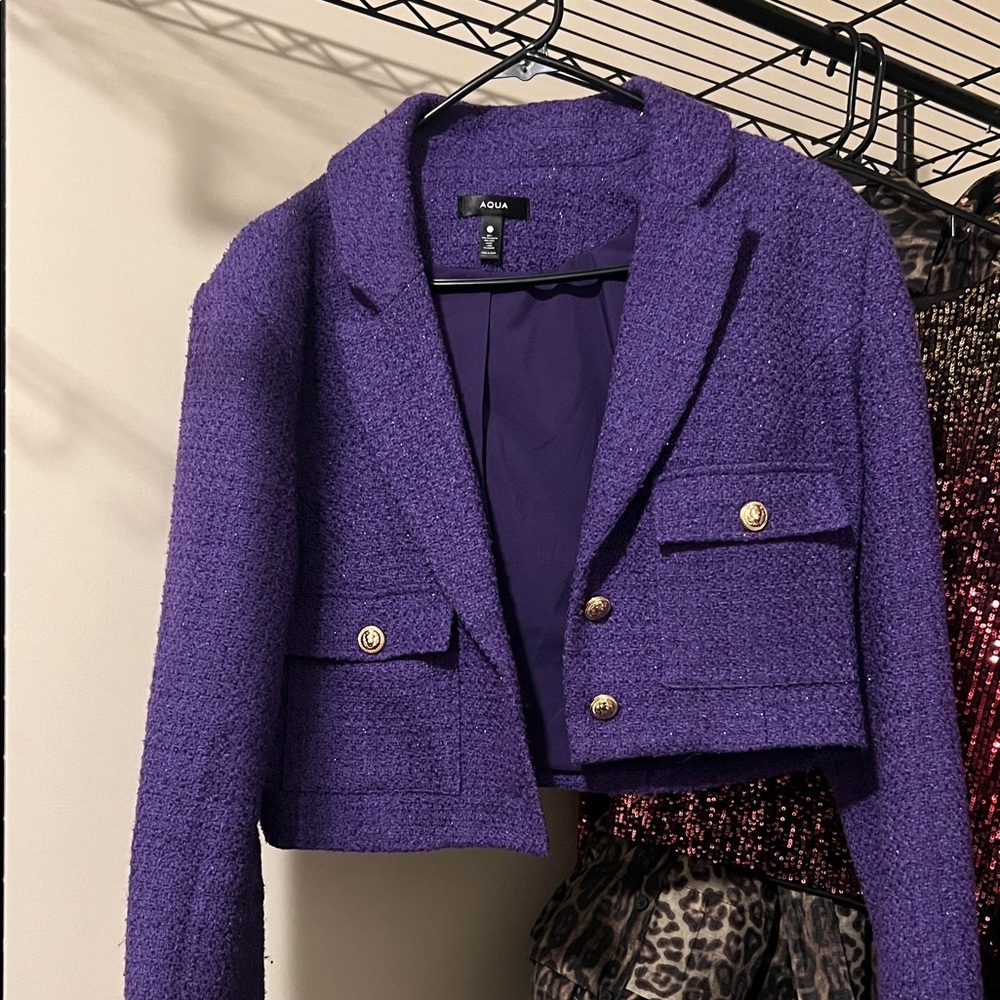 Aqua Women's Royal Purple Blazer with Gold Buttons